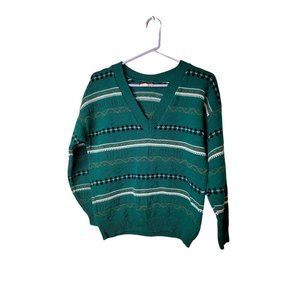 Vintage Headliners Size Medium Women's Sweater Green V Neck Top